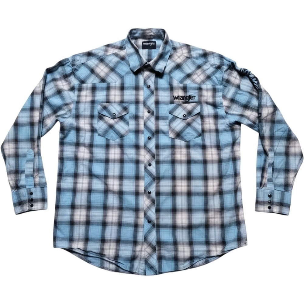 Wrangler Embroidered Spell Out Pearl Snap Western Plaid Men's L/S XL Shirt
